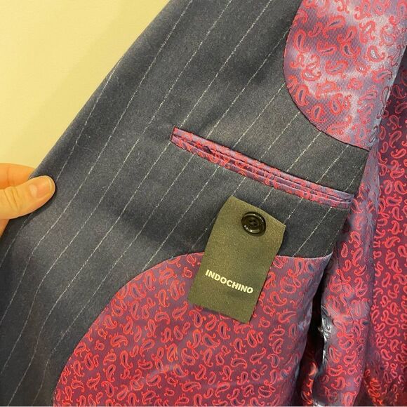 Men's Navy Pinstripe Blazer - Picture 8 of 13
